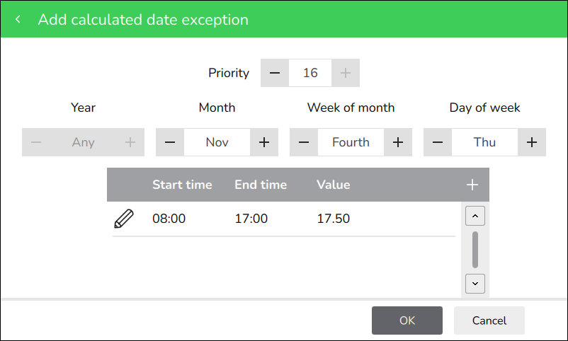 Add calculated date exception screen

