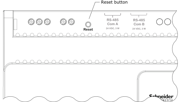 Location on the reset button on an RP controller
