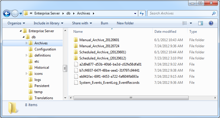 Archives folder on Enterprise Server
