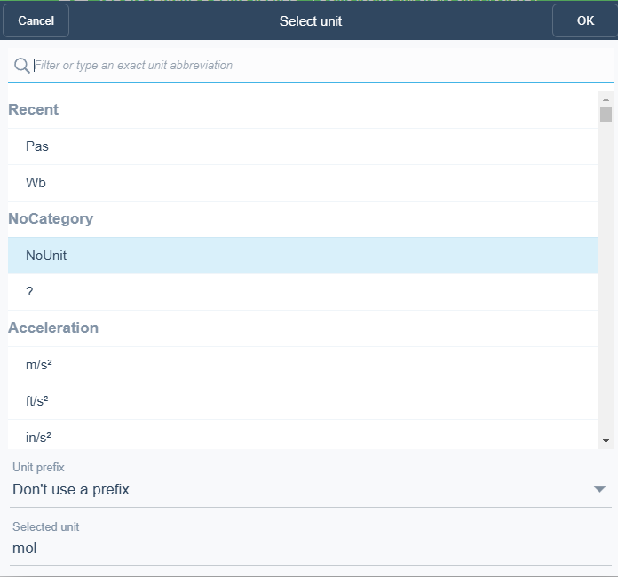 Select Unit Dialog Box