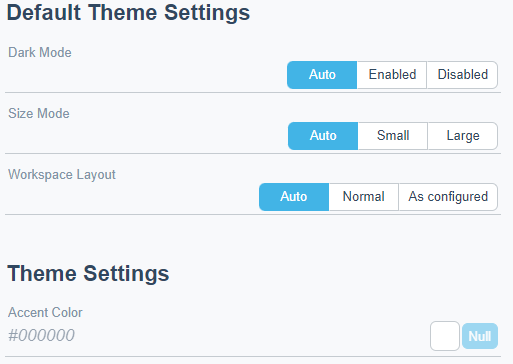 Default theme settings tab
