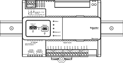 IP-IO module installed on a horizontal DIN rail
